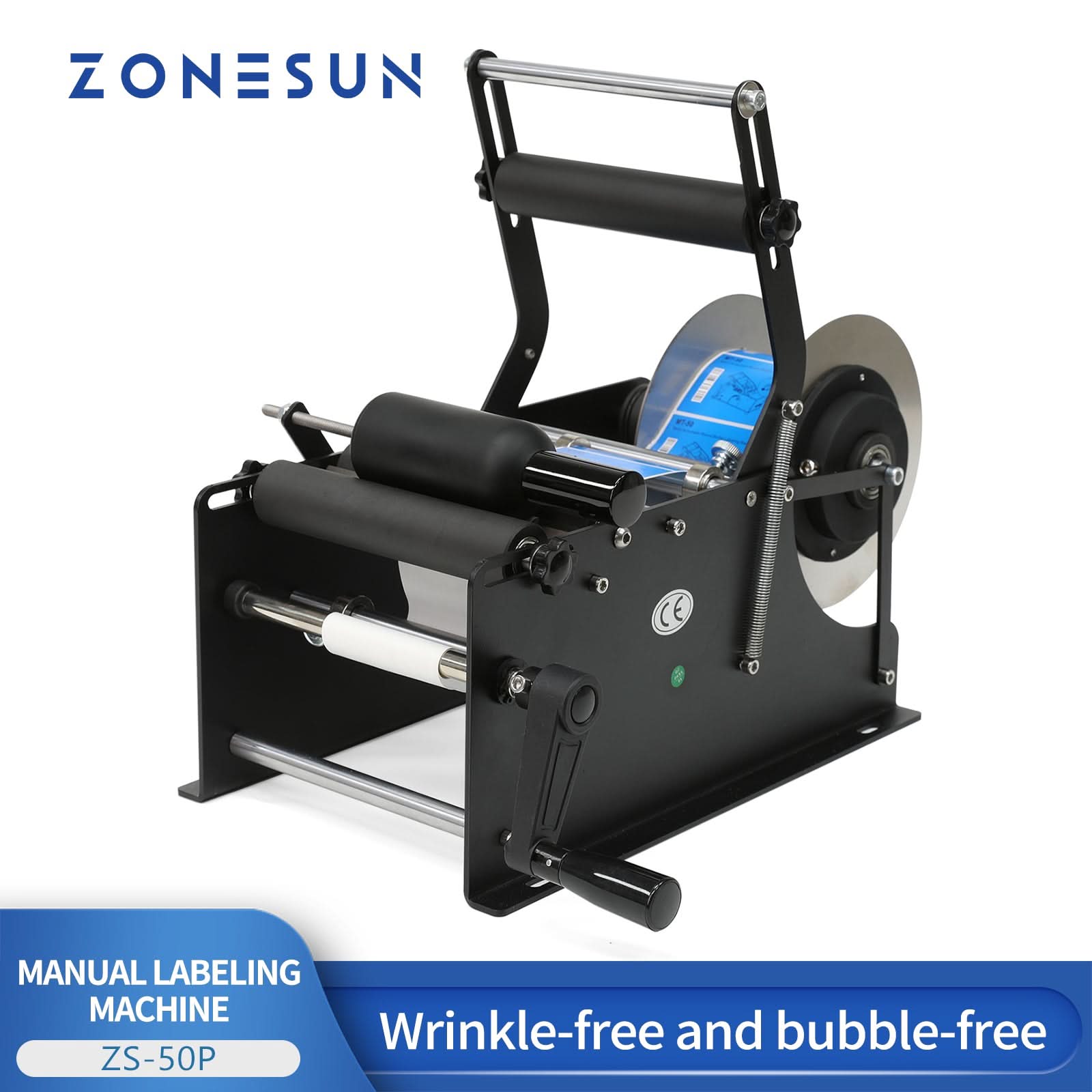 ZONESUN ZS-50P Manual Round Bottle Labeling Machine with Pressing Bar