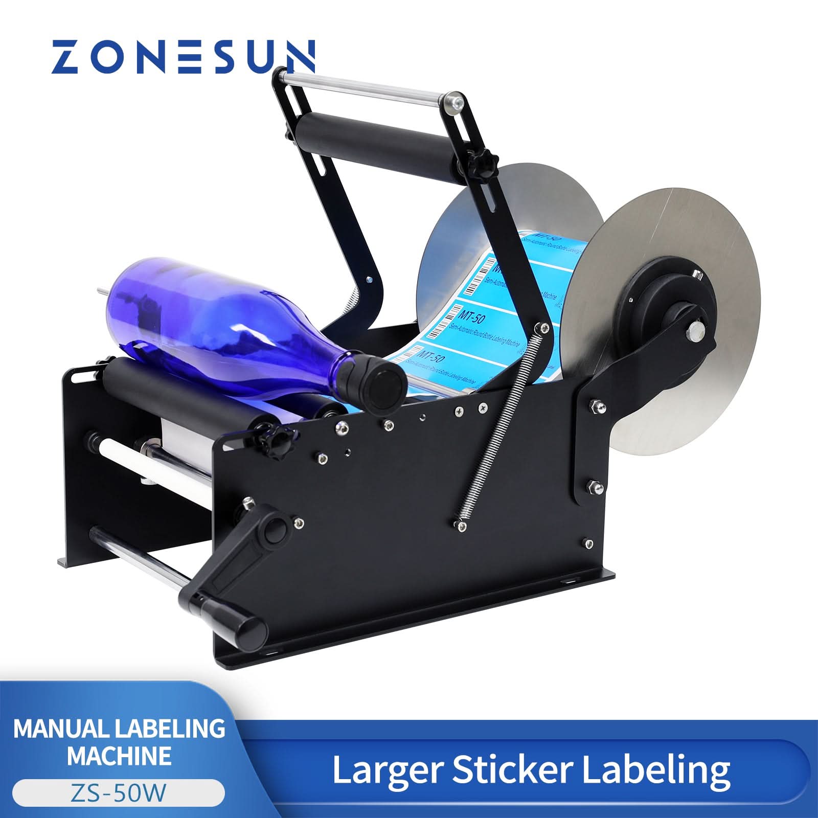 ZONESUN ZS-50W Manual Round Bottle Labeling Machine for Wide & Tall Bo