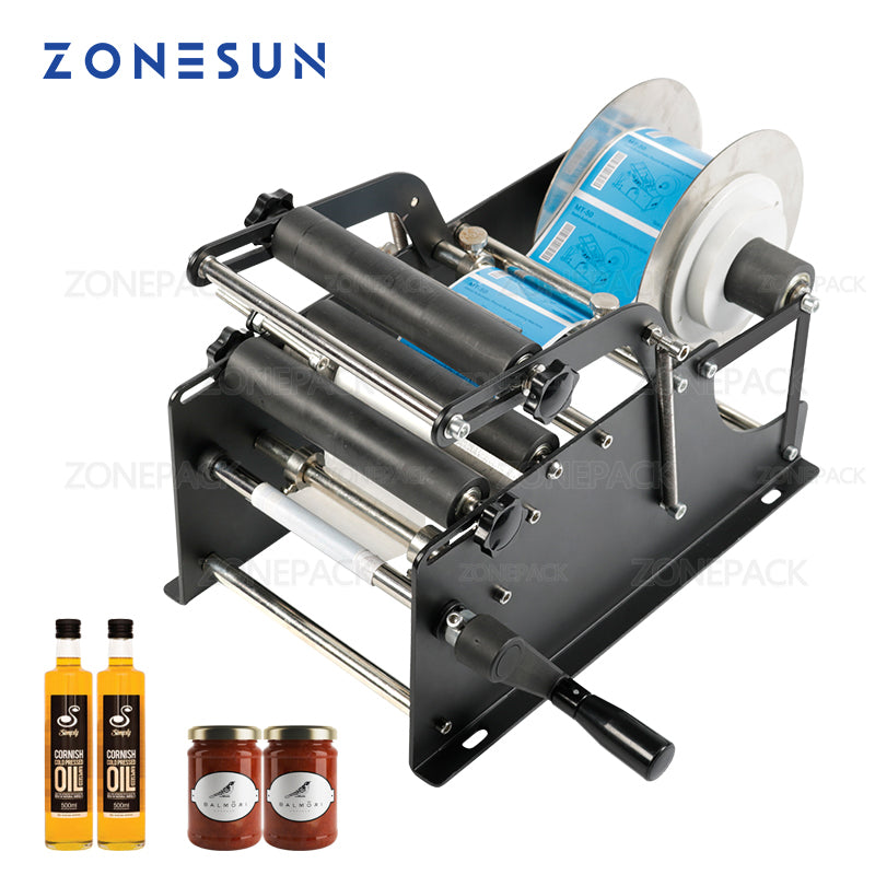 Upgraded Manual Labeling Machine Label Applicator Bottle Labeler Sticker  Label Printer Packing Machine with Handle for Round Glass Plastic Metal  Bottle MT-30 Round Bottle Labeling Machine 