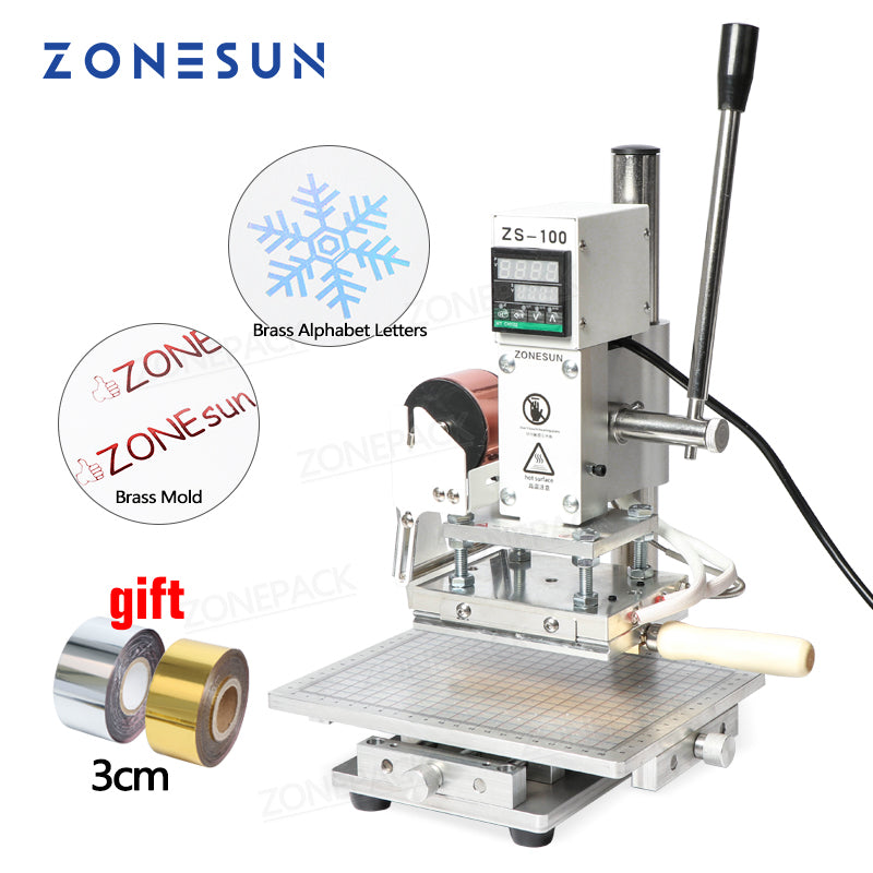 ZONEPACK Hot Foil Stamping Machine with Sliding Positioning Plate Tipper  Stamper Bronzing Card Foil Custom Logo Embossing for PVC Leather PU and  Paper