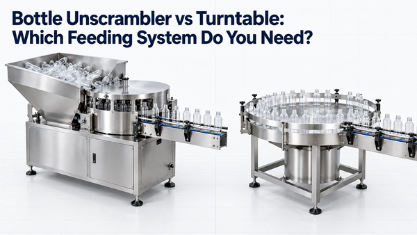 Bottle unscrambler compared with a rotary feeding turntable
