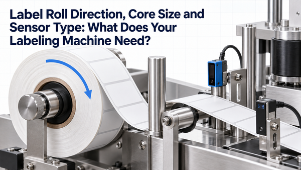 Label roll direction, core size and sensor configuration on a labeling machine