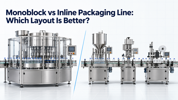 Monoblock packaging machine compared with a modular inline packaging line