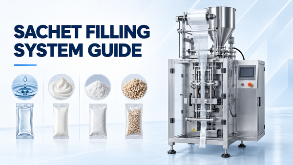 Sachet filling system guide for liquid, paste, powder and granules