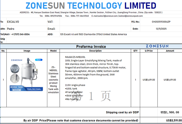 ZONESUN Customized Link For Mixing Tank