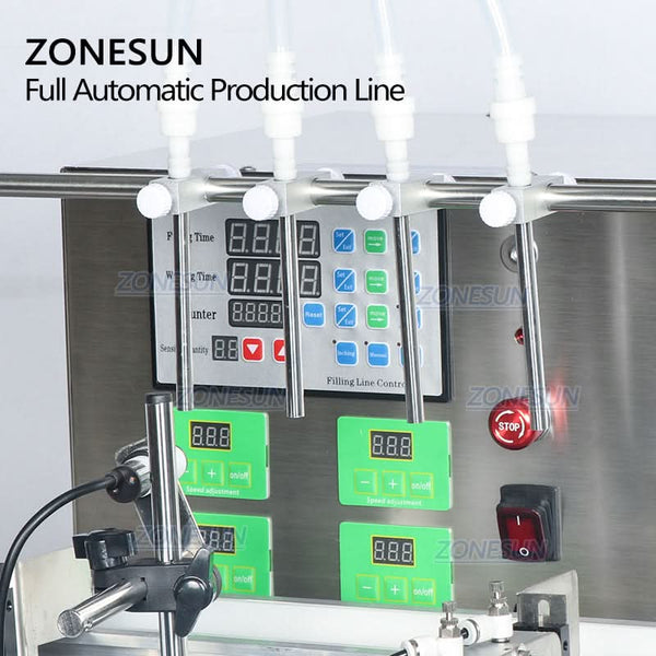 ZONESUN ZS-FAL180C5 Automatic Production Line 4 Nozzles Liquid Filling Capping Labeling Machine With Vibratory Bowl