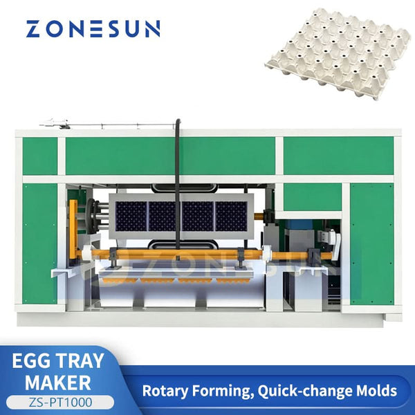 ZONESUN ZS-PT1000 Automatic Rotary Paper Pulp Molding Machine Egg Fruit Tray Making Equipment
