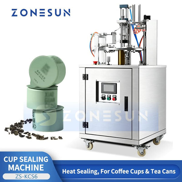 ZONESUN ZS-KCS6 automatic pneumatic rotary cup and tea can heat sealing machine