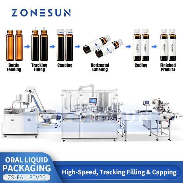 ZS-FAL180V20 automatic oral liquid filling capping labeling production line