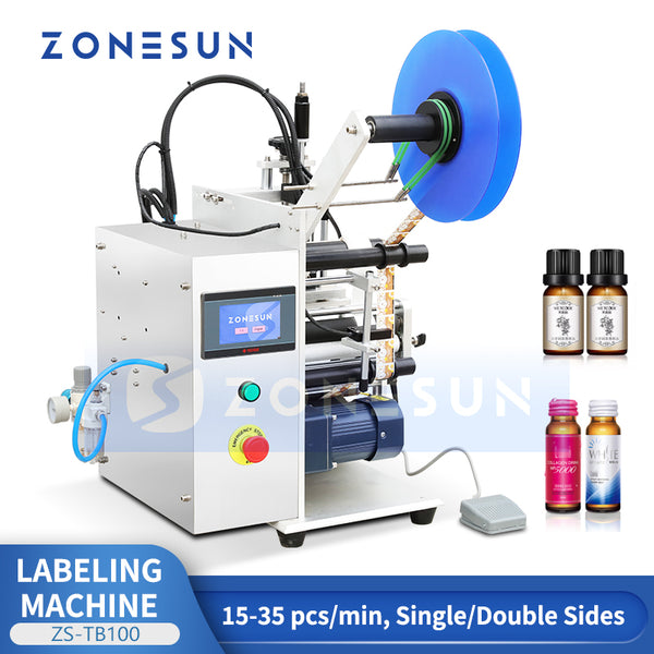 ZONESUN ZS-TB100S2 Semi-Automatic Round Bottle Labeling Machine Desktop