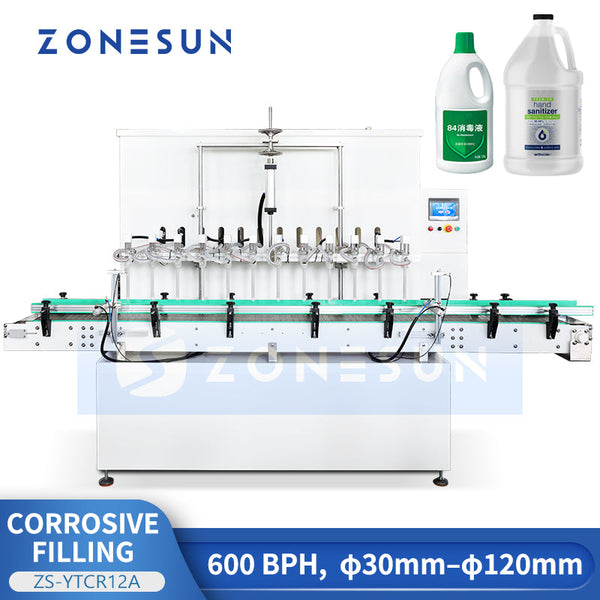 ZONESUN ZS-YTCR12A 12-Head Corrosion-Resistant Filling Machine Bleach Acid Alkali Filler