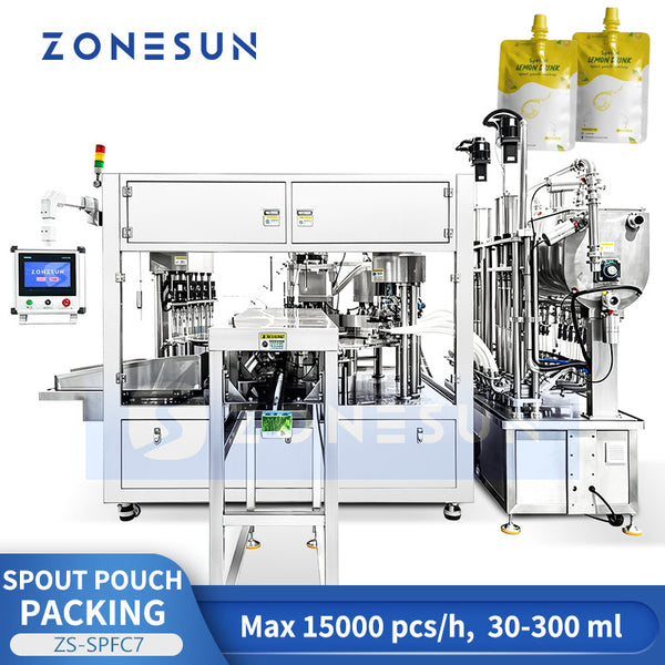 ZONESUN ZS-SPFC7 12-Nozzle Automatic Spout Pouch Filling and Capping Machine CIP Cleaning for Juice Sauce