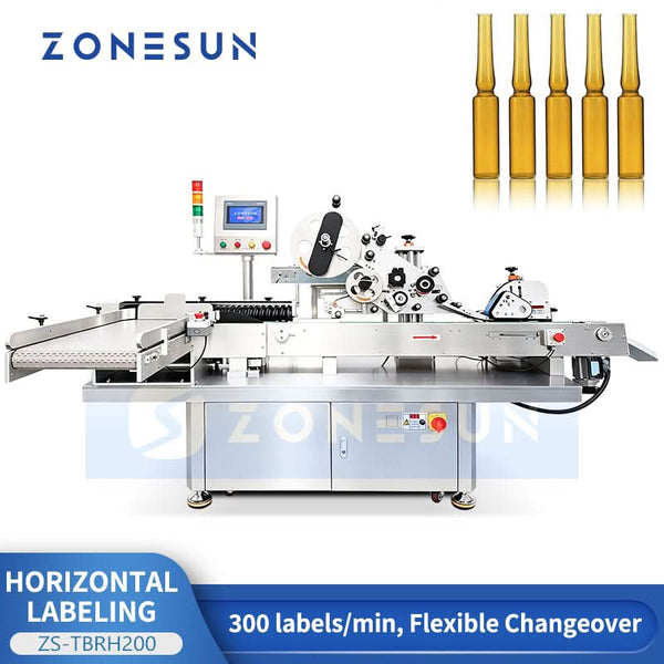 ZONESUN ZS-TBRH200 Automatic Ampoule & Vial Labeling Machine | Vertical to Horizontal Round Bottle Labeler 300 pcs/min