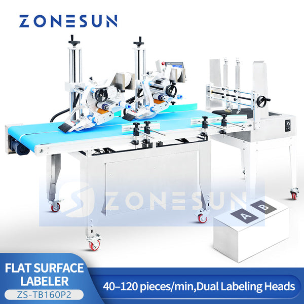 ZONESUN ZS-TB160P2 Automatic Dual-Head Flat Surface Labeling Machine Double Label Applicator for Carton Bag