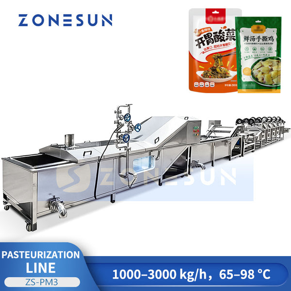 ZONESUN ZS-PM3 Automatic Continuous Water Bath Pasteurizer for Juices Jelly Yogurt Pouches
