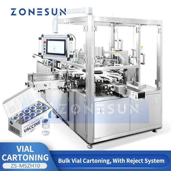 ZONESUN ZS-MSZH10 Automatic Vial Cartoning Machine for Pharmaceutical Glass Vials Packaging Box Sealing