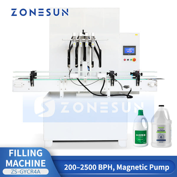 Zonesun ZS-GYCR4A 4-Head Servo Motor Liquid Filling Machine for Corrosive Chemicals Bleach Strong Acid