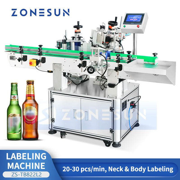 ZONESUN ZS-TB822L2 Automatic Round Bottle Neck and Body Labeling Machine with Color Mark Sensor