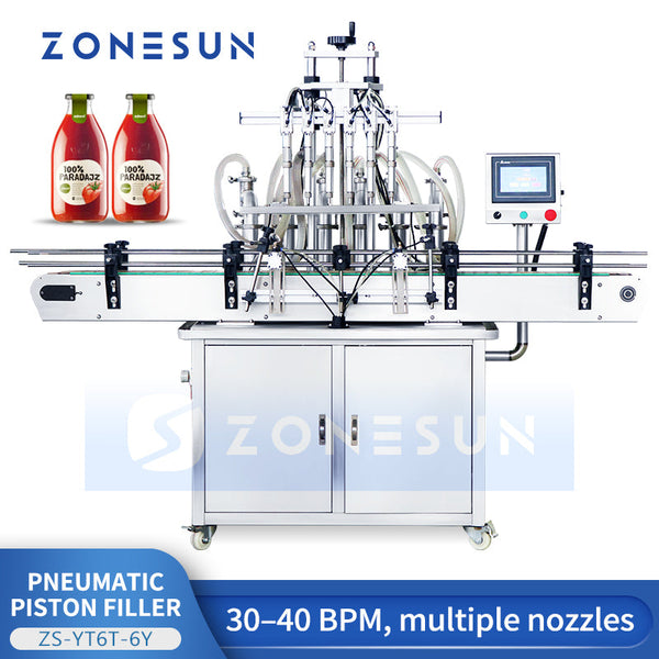 ZONESUN ZS-YT6T-6Y Automatic Pneumatic Piston Viscous Liquid Filling Machine 6 Heads Tomato Sauce Juice Filler
