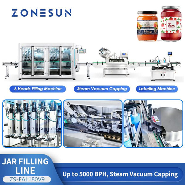 ZONESUN ZS-FAL180V9 Automatic Servo Liquid Filling Vacuum Capping Line for Metal Twist-off Lids