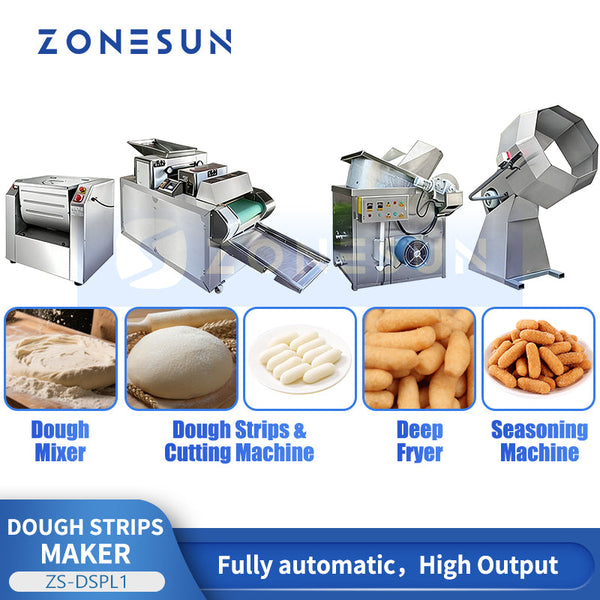 ZONESUN ZS-DSPL1 Fried Dough Snacks Production Line Small Scale Chin Chin Crouton Making Machine Mixer Fryer Seasoning Machine