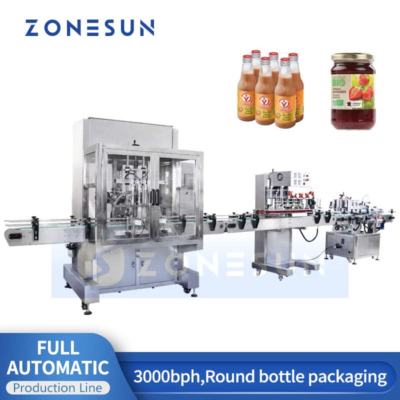 ZONESUN 4 Heads Servo Liquid Filling Capping Round Bottle Labeling Machine