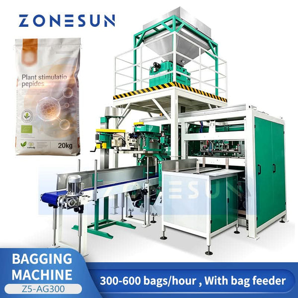 ZONESUN Z5-AG300 Automatic Open Mouth Bagging Machine 5-50kg Bag Placer Sewing Sealing for Feed Pellets Granule
