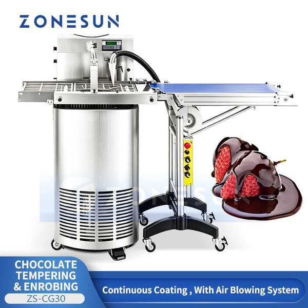 ZONESUN ZS-CG30 Automatic Chocolate Tempering & Enrobing Machine | 25L Coating for Bakery & Candy