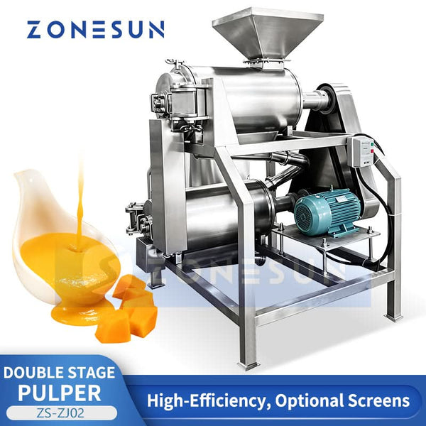 ZONESUN Double Stage Fruit Pulper Machine Vegetable Crusher Pitter Refiner