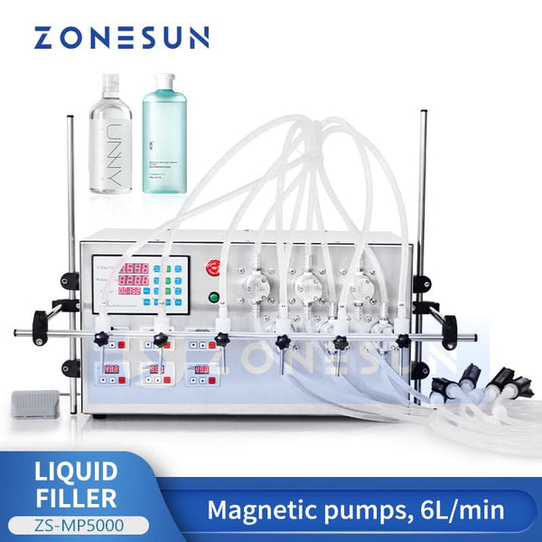 ZONESUN ZS-MP5000 6-Nozzle Magnetic Pump Liquid Filling Machine Desktop