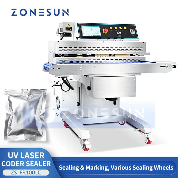 ZONESUN ZS-FR100LC Continuous Band Sealer with Laser Marking Machine for Mylar & Plastic Bags