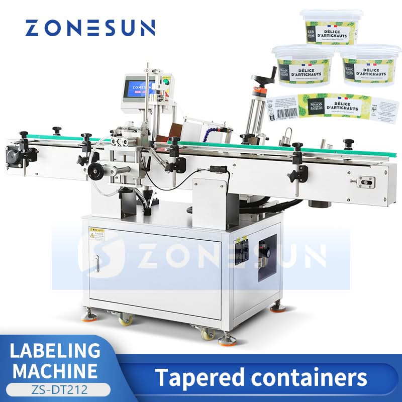 Label Machine Tappered Labels ZONESUN Automatic Tapered Label Applicator Bottle Labeling Machine Con