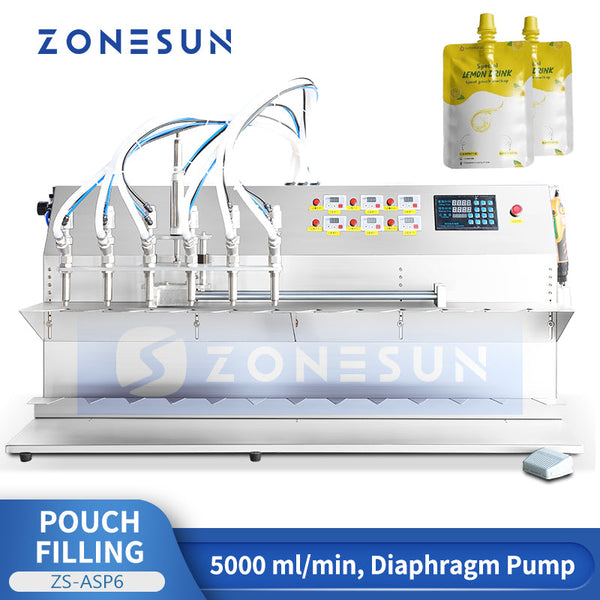 ZONESUN ZS-ASP6 Semi-Automatic 6-Head Diaphragm Pump Stand-Up Pouch Filling Machine