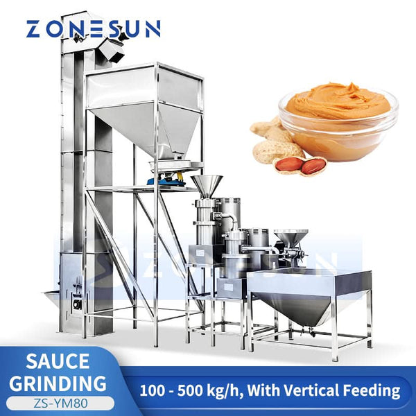 ZONESUN ZS-YM80 Industrial Colloid Mill with Automatic Screw Elevator for Peanut Butter Chili Tahini