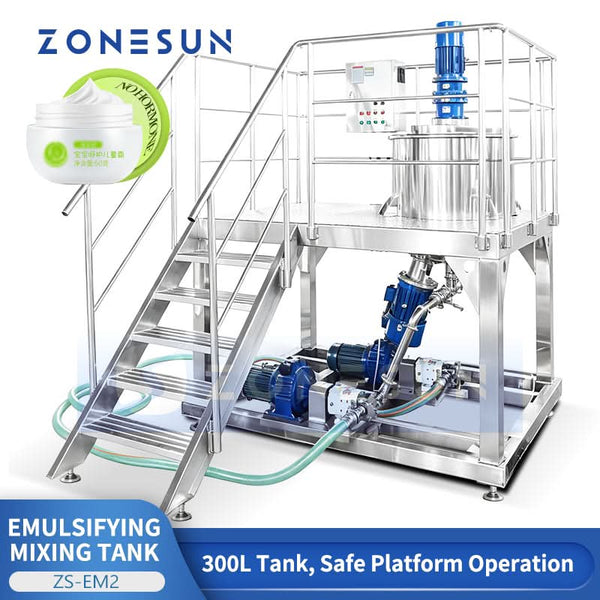 ZONESUN ZS-EM2 Stainless Steel Emulsifying Mixing Tank with Operating Platform for Cosmetics & Food