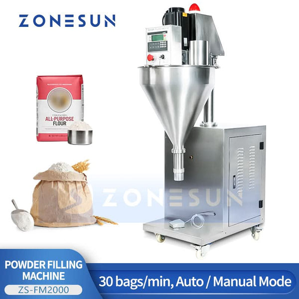 ZONESUN ZS-FM2000 Auger Talcum Glass Vial Vertical Spice Plastic China Bottle Sachet Powder Filling Machinery Grain Automatic