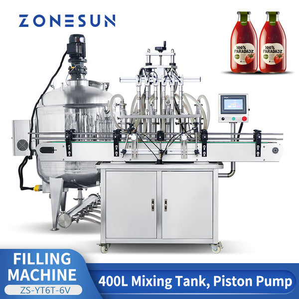 ZONESUN ZS-YT6T-6V Automatic 6-Head Piston Pump Filling Machine with Heated Stirring Hopper