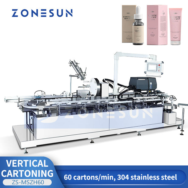 ZONESUN ZS-MSZH60 Automatic Top Loading Vertical Cartoning Machine Cartoner for Vials Bottles Secondary Packaging Solution