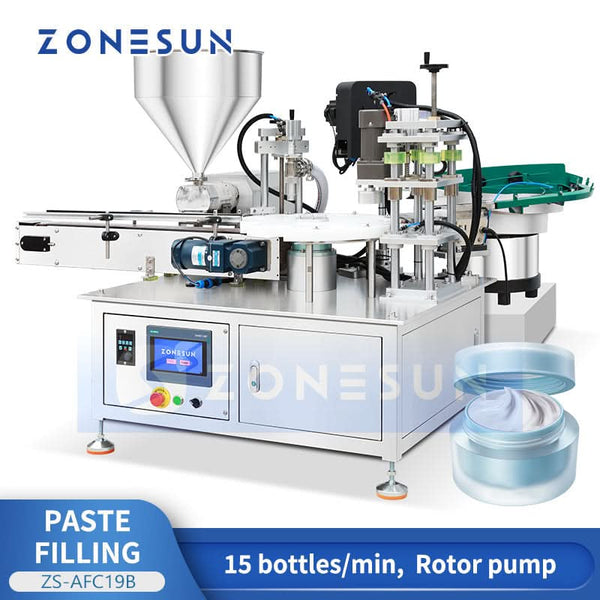 ZONESUN ZS-AFC19B Automatic Cream Filling Capping Machine with Rotor Pump High Viscosity Liquid Filler for Jars