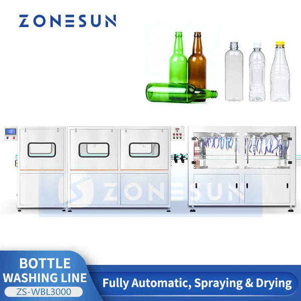 ZONESUN ZS-WBL3000 Industrial Tunnel Bottle Washer & Dryer Line Water Recycling