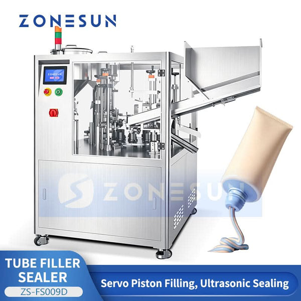 ZONESUN ZS-FS009D dual chamber tube filler sealer – front view with dual hoppers