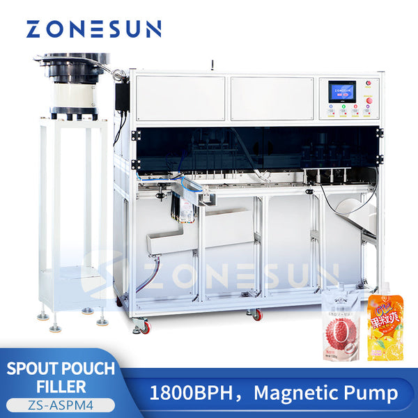 ZONESUN ZS-ASPM4 4 Heads Automatic Spout Pouch Filling and Capping Machine with Magnetic Pump