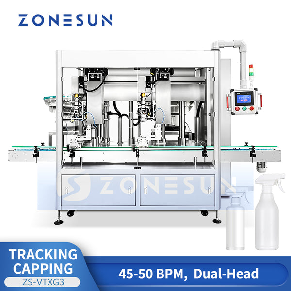 ZONESUN ZS-VTXG3 Automatic Double-Head Tracking Capping Machine for Lotion Pumps Trigger Sprays