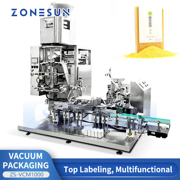 ZONESUN ZS-VCM1000 Automatic Brick-Shape Vacuum Packaging Machine and Coner Labeling Machine