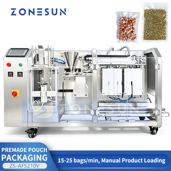 ZS-AFS210V premade pouch packaging machine, 15–25 bags per minute