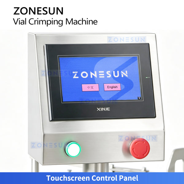 Touchscreen control panel on ZS-YG100D vial crimper