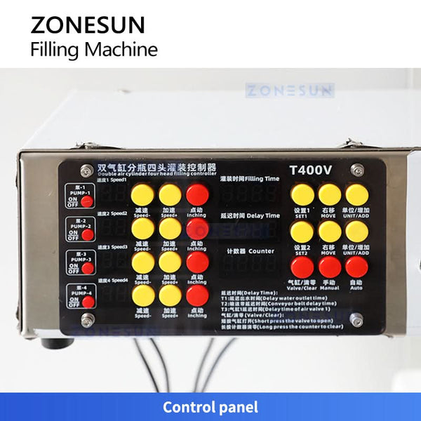 ZONESUN ZS-DTDP400V Double Cylinder 4-Head Diaphragm Pump Liquid Filling Machine for Bottles Jars
