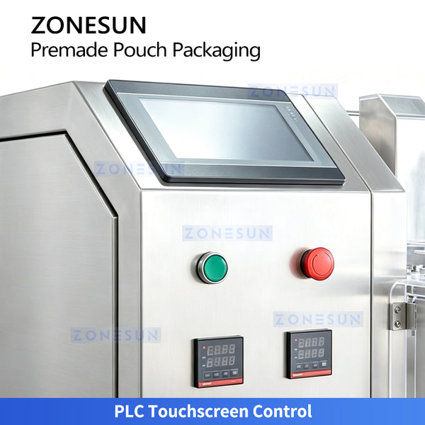 PLC touchscreen control panel on ZS-AFS210V packaging machine
