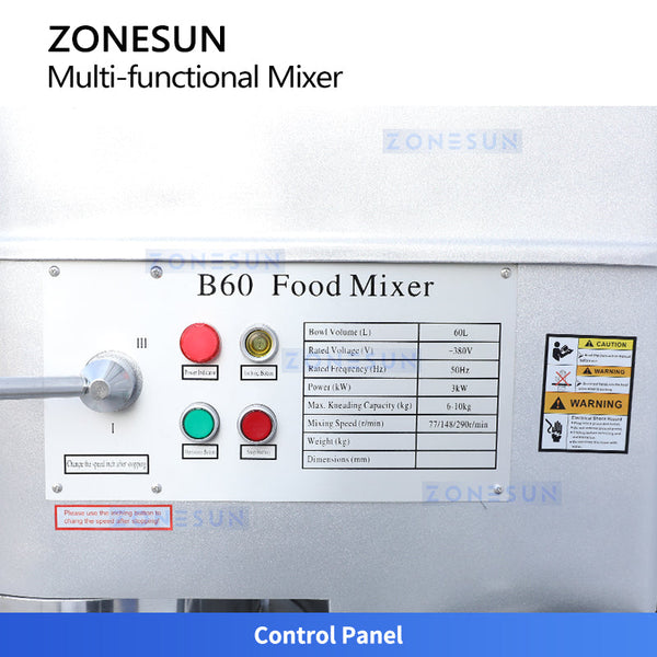 ZONESUN ZS-BM60 Multi-functional Food Mixer Stainless Steel Bowl for Baking Dough Kneading