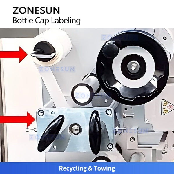 Zonesun ZS-TB180D Automatic Top Bottle Cap Labeling Machine Flat Concave Surface Sticker Labeler